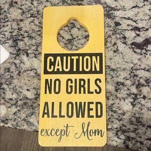 Free in any bundle - hobby lobby wall decor Yellow Door Hanger with Caution Sign